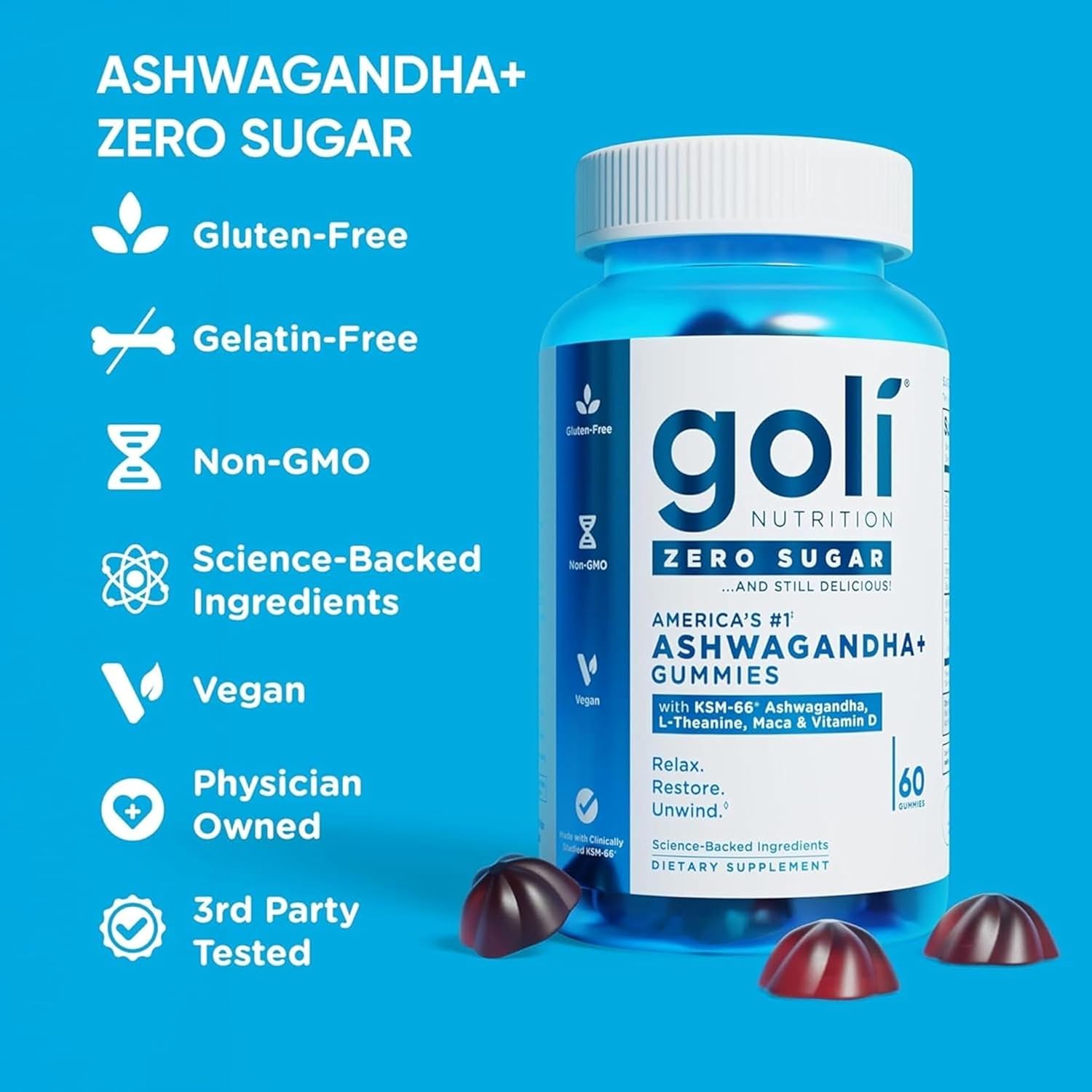 Goli Nutrition Ashwagandha Gummies Zero Sugar 60 pzas