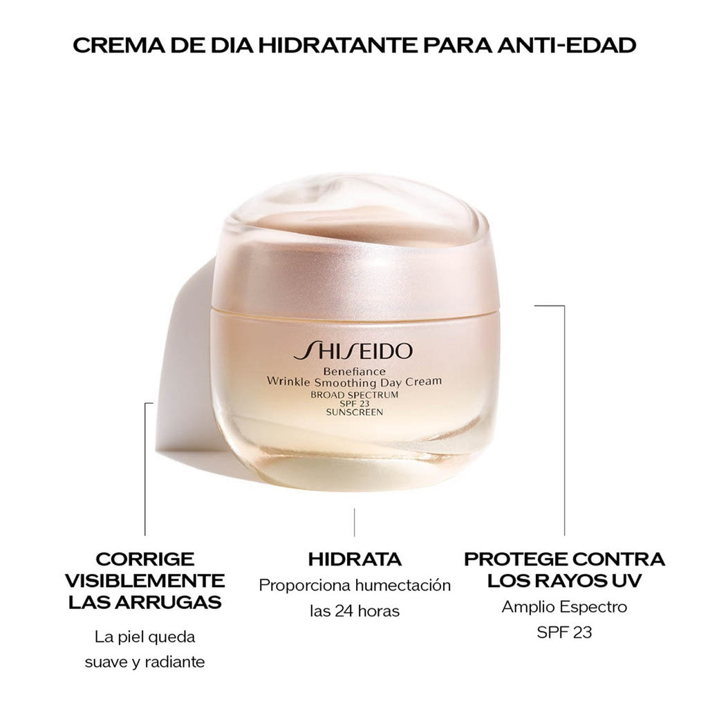 Outlet Shiseido Benefiance Wrinkle Smoothing Day Cream 50 ml. Net. Wt. 1.8 oz. (Sin caja, envase con detalle estético)