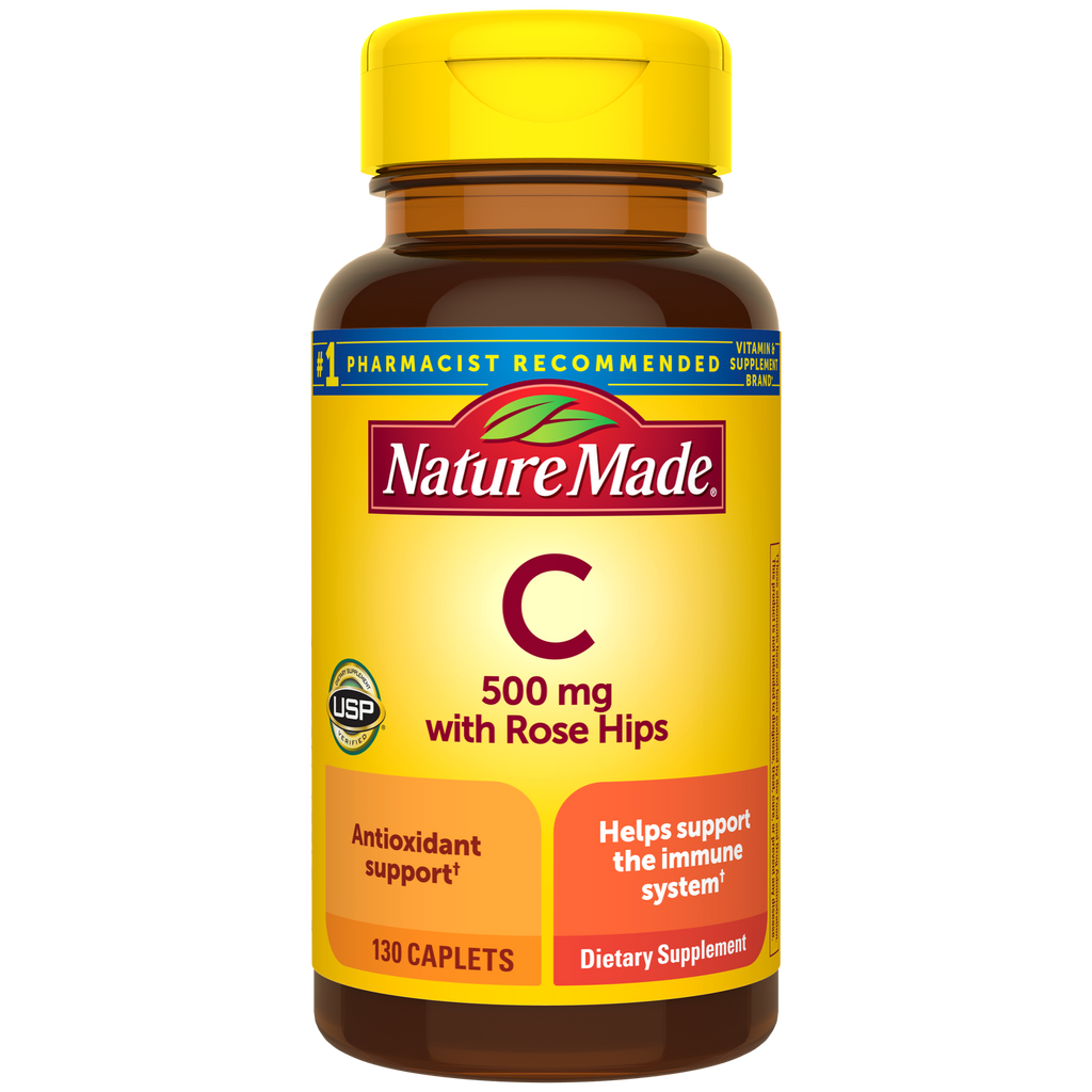 Nature Made C 500 mg With Rose Hips (Vitamina C y Rosa Mosqueta) 130 Cápsulas
