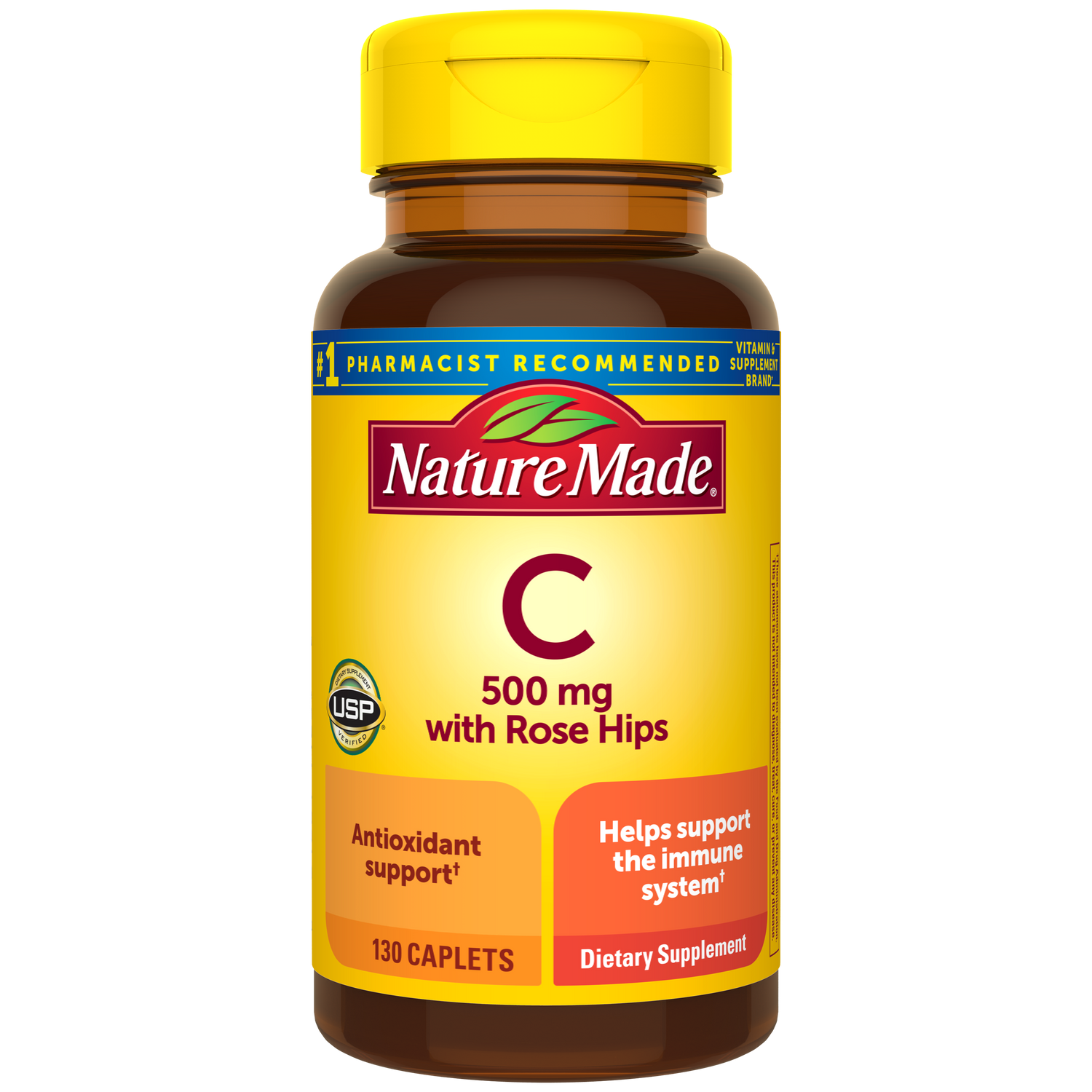 Nature Made C 500 mg With Rose Hips (Vitamina C y Rosa Mosqueta) 130 Cápsulas