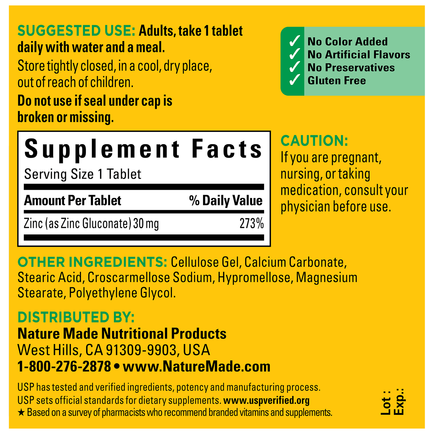 Nature Made Zinc 30 mg (110 Tabletas)