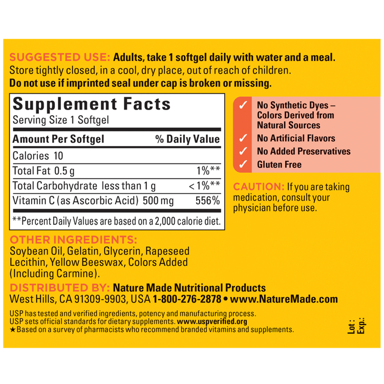 Nature Made C 500 mg  (Vitamina C) 250 Tabletas