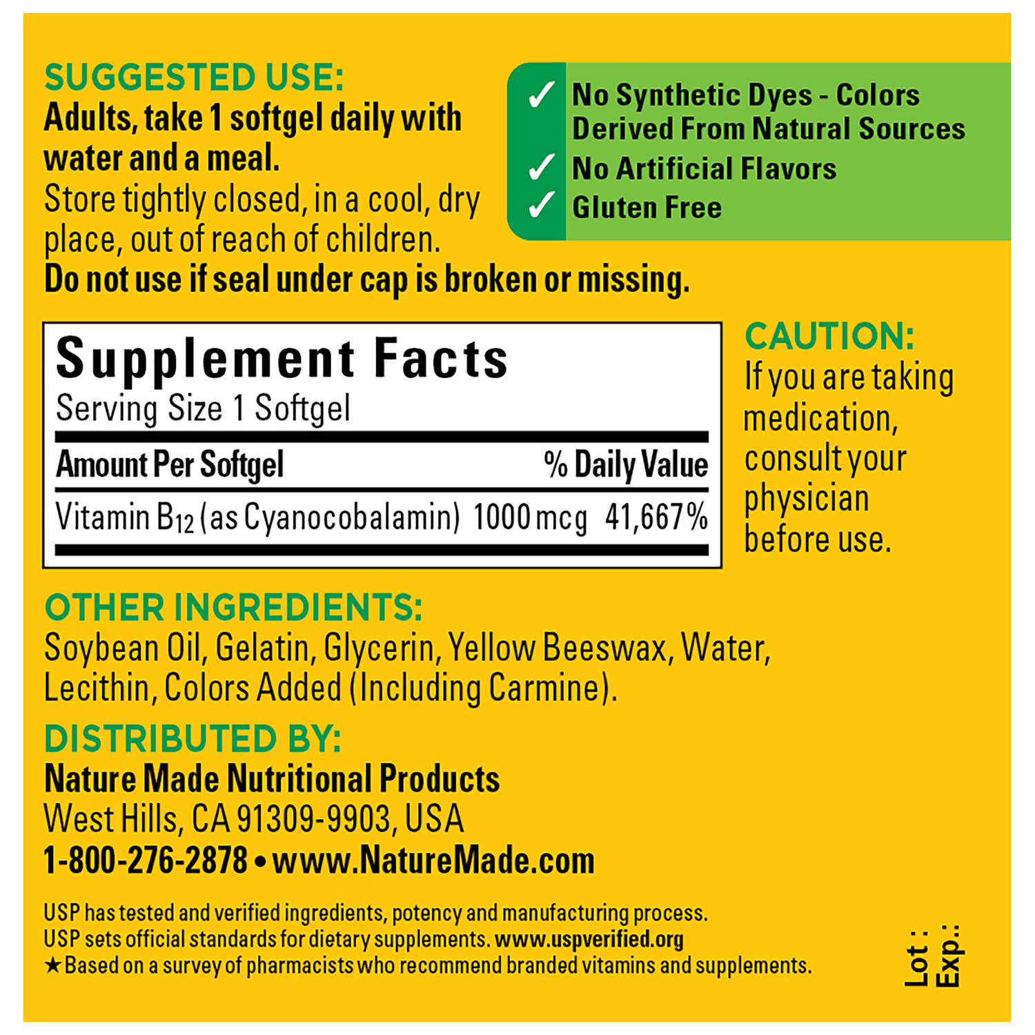 Nature Made B12 1000 mcg (90 Capsulas de gel)