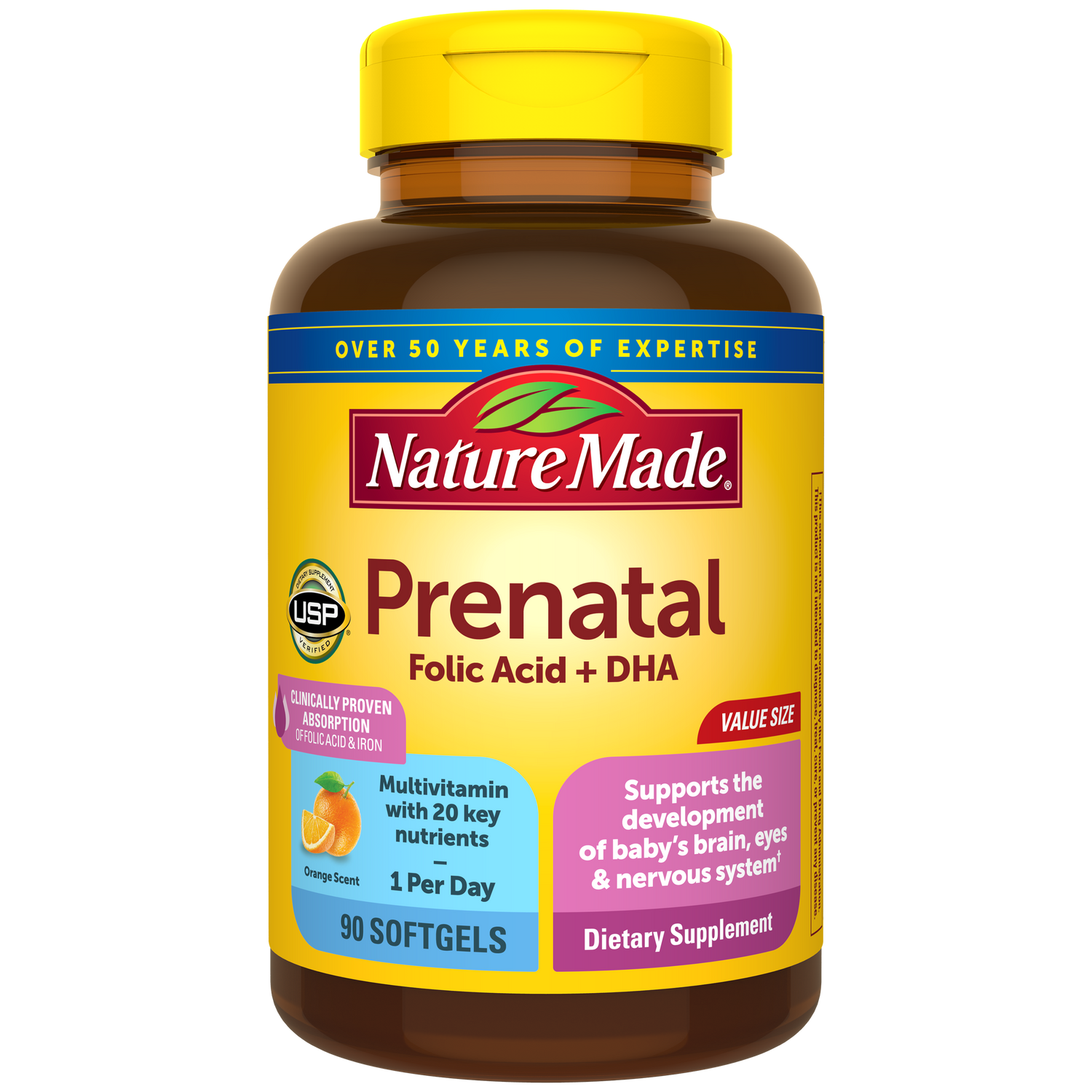 Nature Made Prenatal Folic Acid + DHA (Ácido Fólico + DHA) 90 Cápsulas