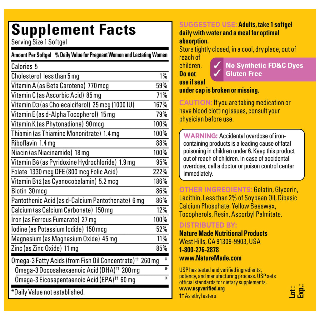 Nature Made Prenatal Folic Acid + DHA (Ácido Fólico + DHA) 90 Cápsulas