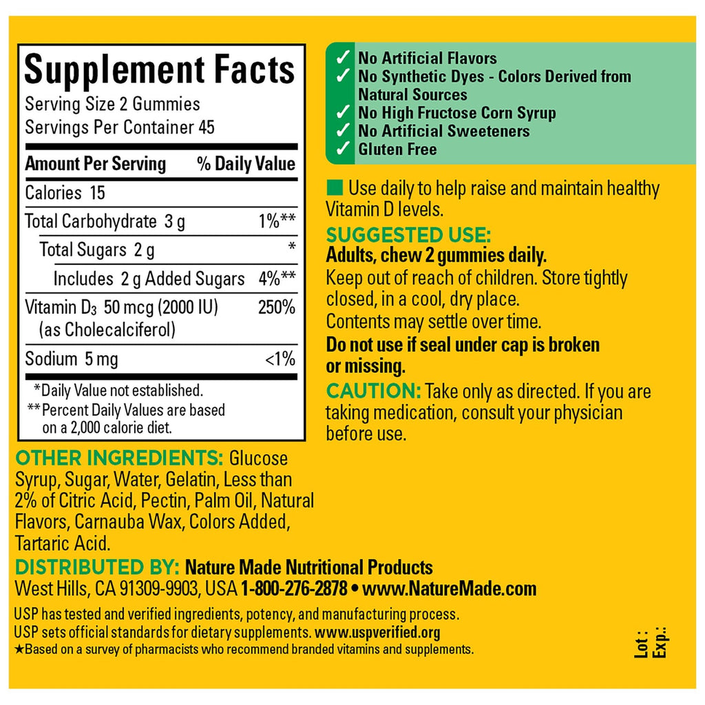 Nature Made D3 2000 IU (50 mcg)  (90 Gummies)
