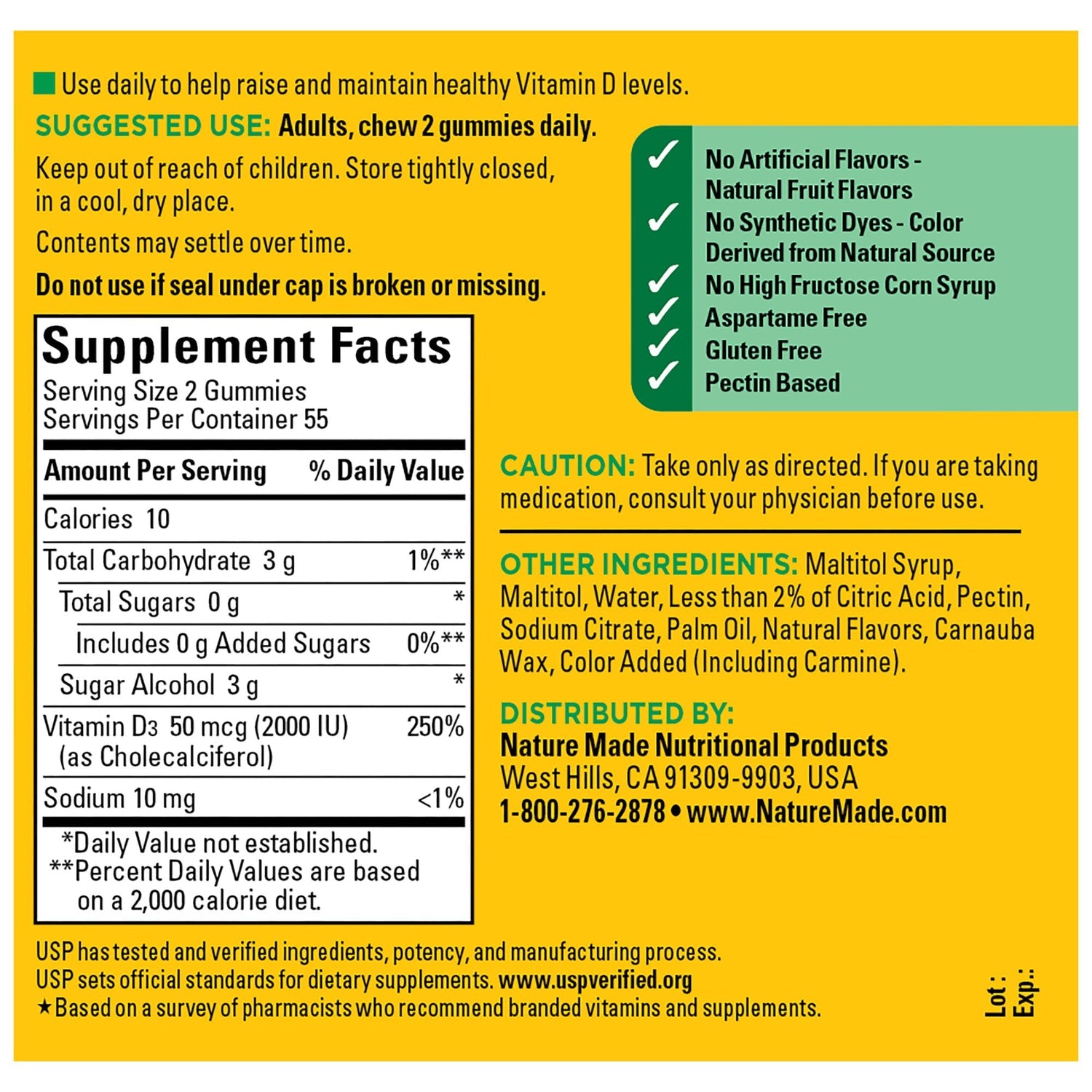 Nature Made Zero SugarD3 2000 IU (50 mcg) (110 Gummies)