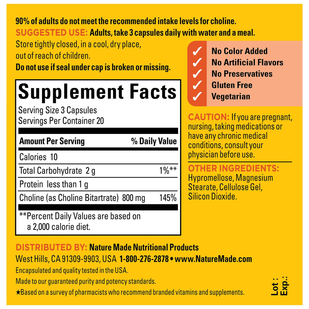 Nature Made Choline 800 mg (60 Capsulas)