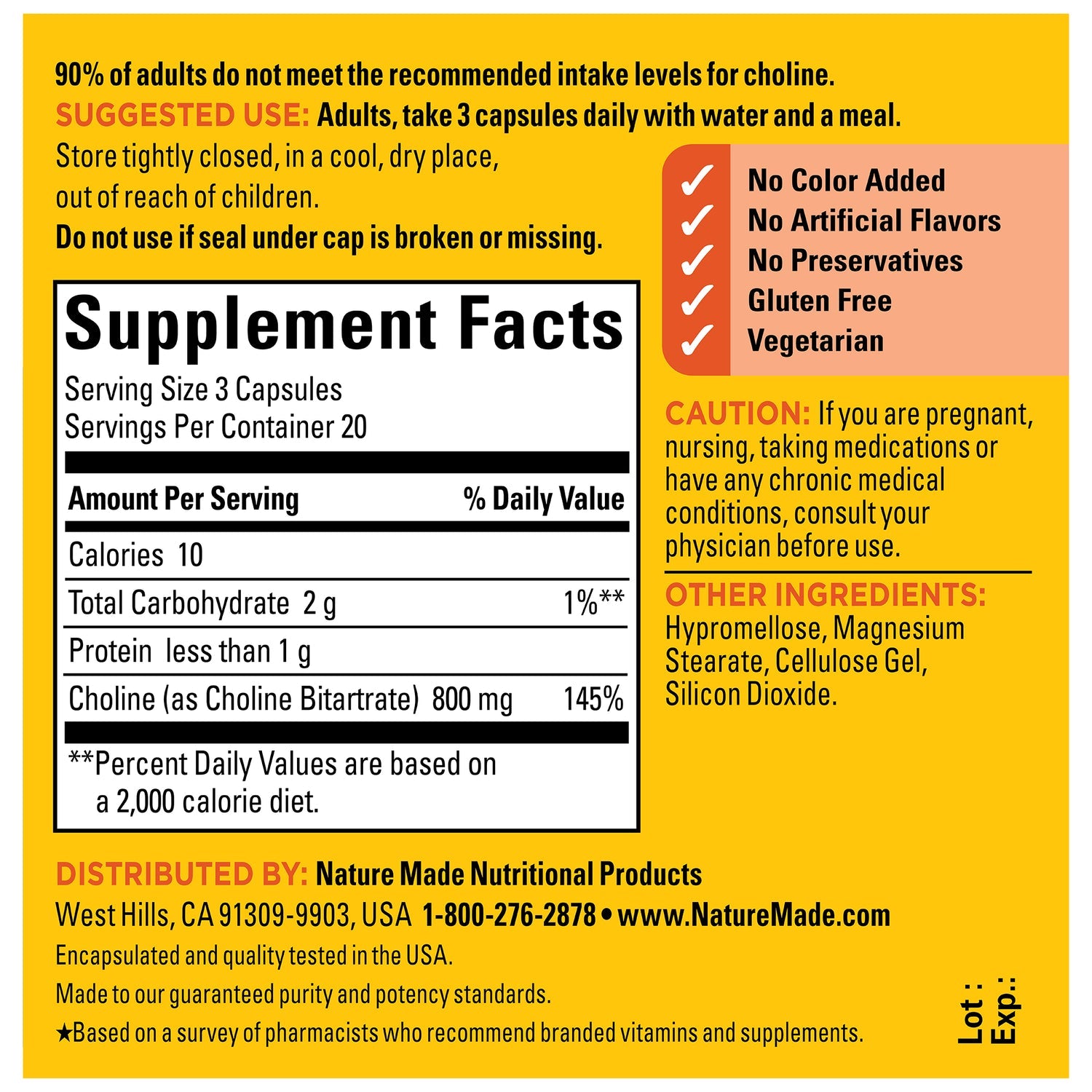 Nature Made Choline 800 mg (60 Capsulas)