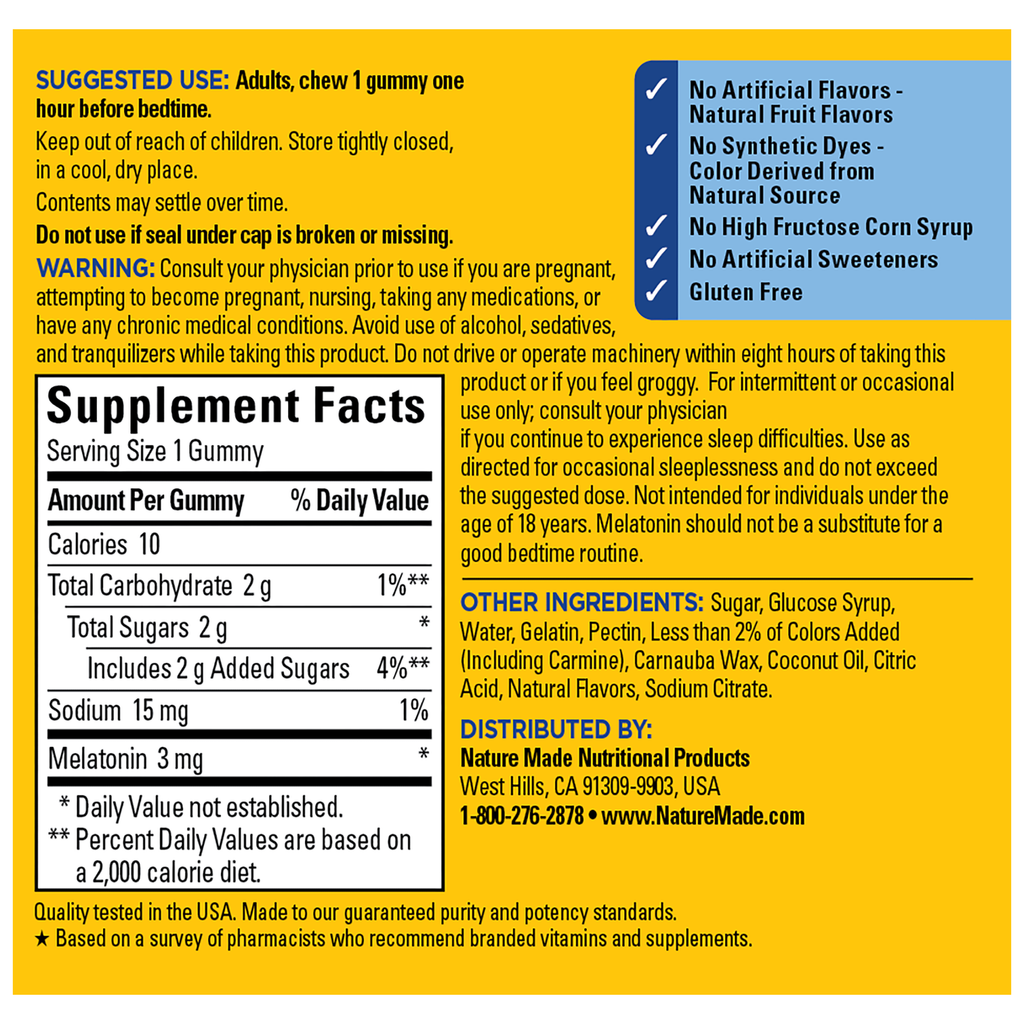 Nature Made Melatonin 3 mg (Melatonina) 60 Gomitas
